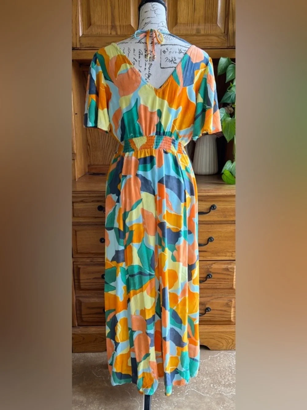 Abel the Label Multicolor Abstract Print Maxi Dress with Smocked Waist Small‎ - Picture 5 of 9